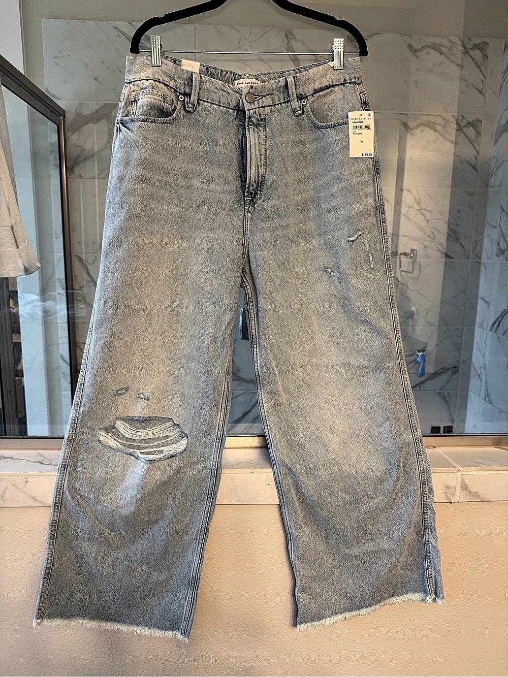 Good American Good Skate Wide Leg Jeans in Blue Waist 10 NWT